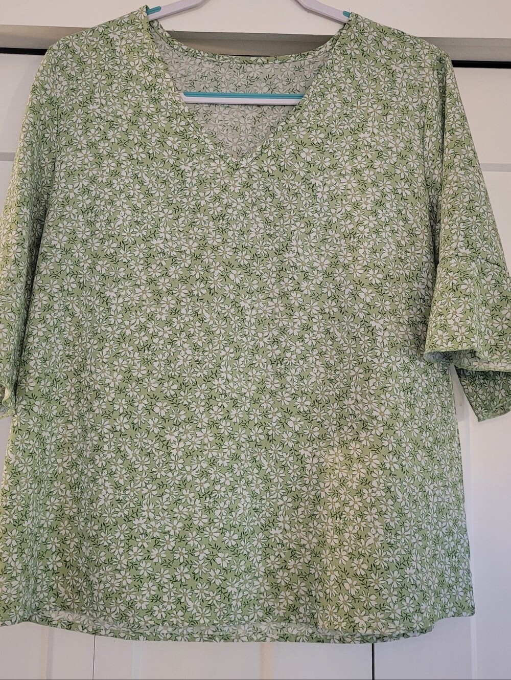 Green Floral V-Neck Women’s Top